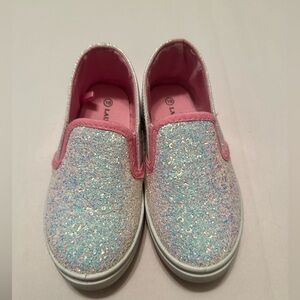 Girls Laura Ashley White Glitter Shoes